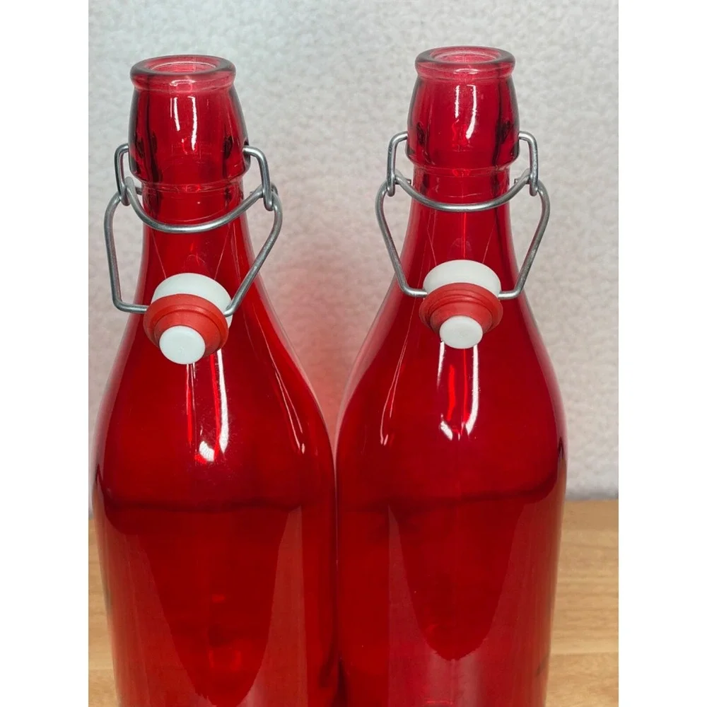 Bormioli Rocco Red Swing Top Giara Glass Bottle Set of 2‎ Made in Italy